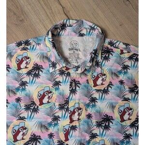 Buc-ee’s Size XL Button Up Shirt Tropical Palm Tree Sunset Hawaiian Miami Vibe